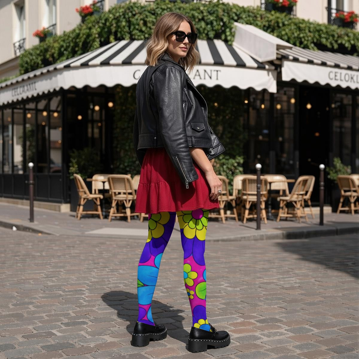 60s Bold Flower Power Women's High-Stretch Tights | All-Over Print
