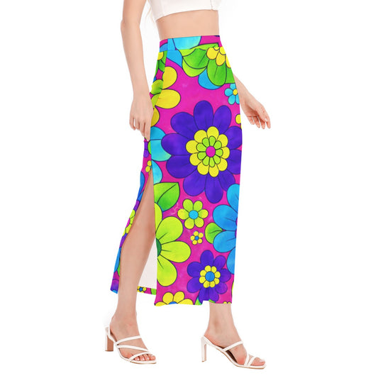Neon Flower Power Women's Side Slit Skirt | All-Over Print