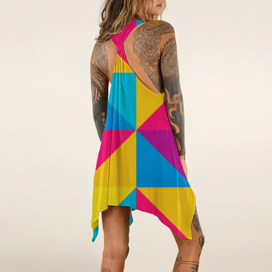 Groovy 60s Retro Color-Block Geometric Apparel All-over print Women's Sleeveless Tank Dress