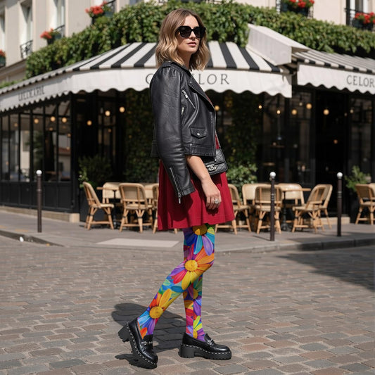 Rainbow Daisy Explosion Women's High-Stretch Tights | All-Over Print