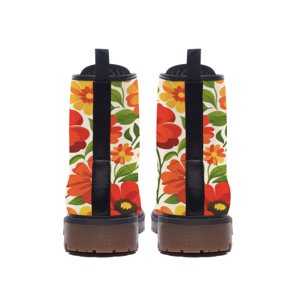 Retro Garden Floral Men's Martin Short Boots | 60s Orange Red Flower Print