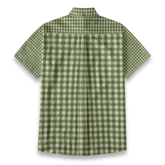 Green Gingham Check Men's Cotton Shirt | All-Over Print Beach Shirt