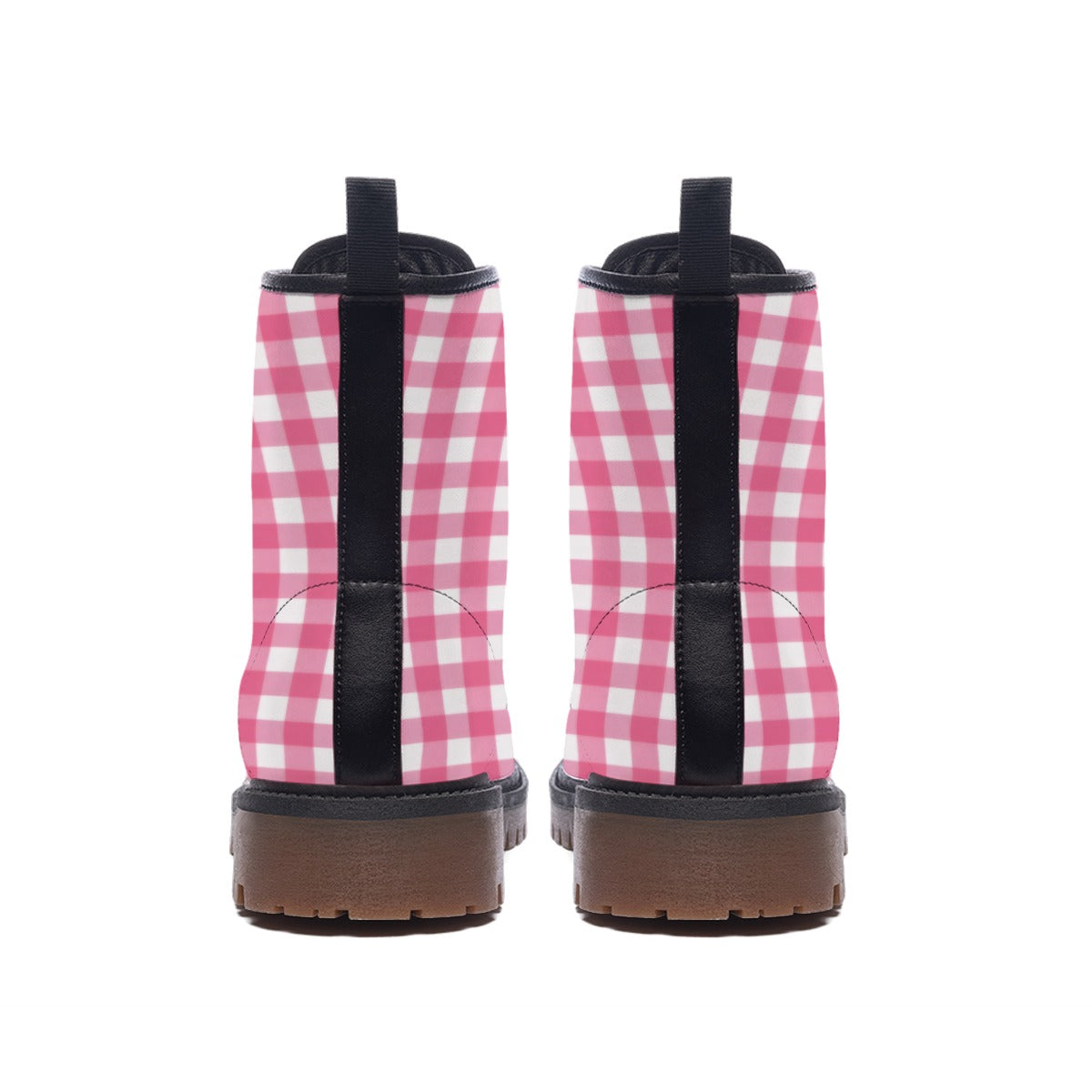 Pink Gingham Check Men's Martin Short Boots | Retro Barbie Plaid Print