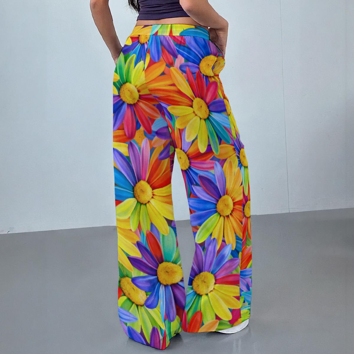 Rainbow Daisy Burst Women's Casual Pants | Colorful Sunflower Floral Print