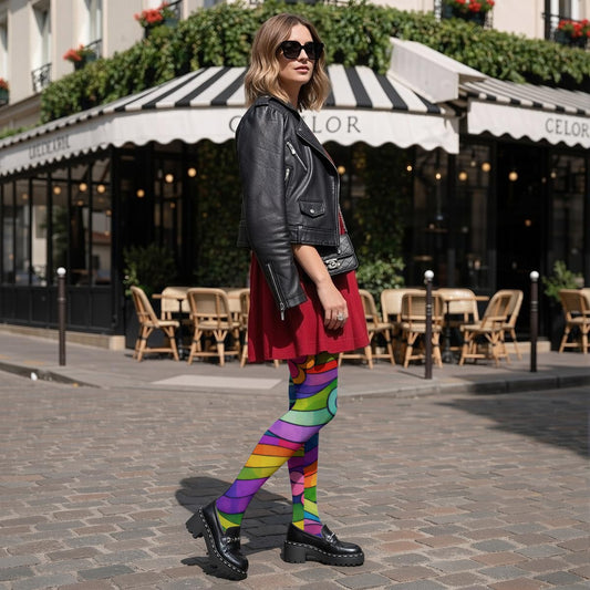 70s Rainbow Flower Power Women's High-Stretch Tights | All-Over Print