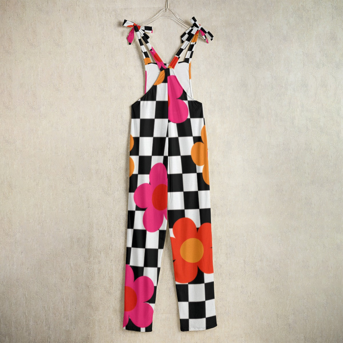 Vibrant Flower Power 60s Retro Checkered Jumpsuit All-Over Print Women's Jumpsuit