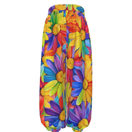 Rainbow Daisy Burst Unisex Lantern Pants | Colorful Sunflower Floral Print