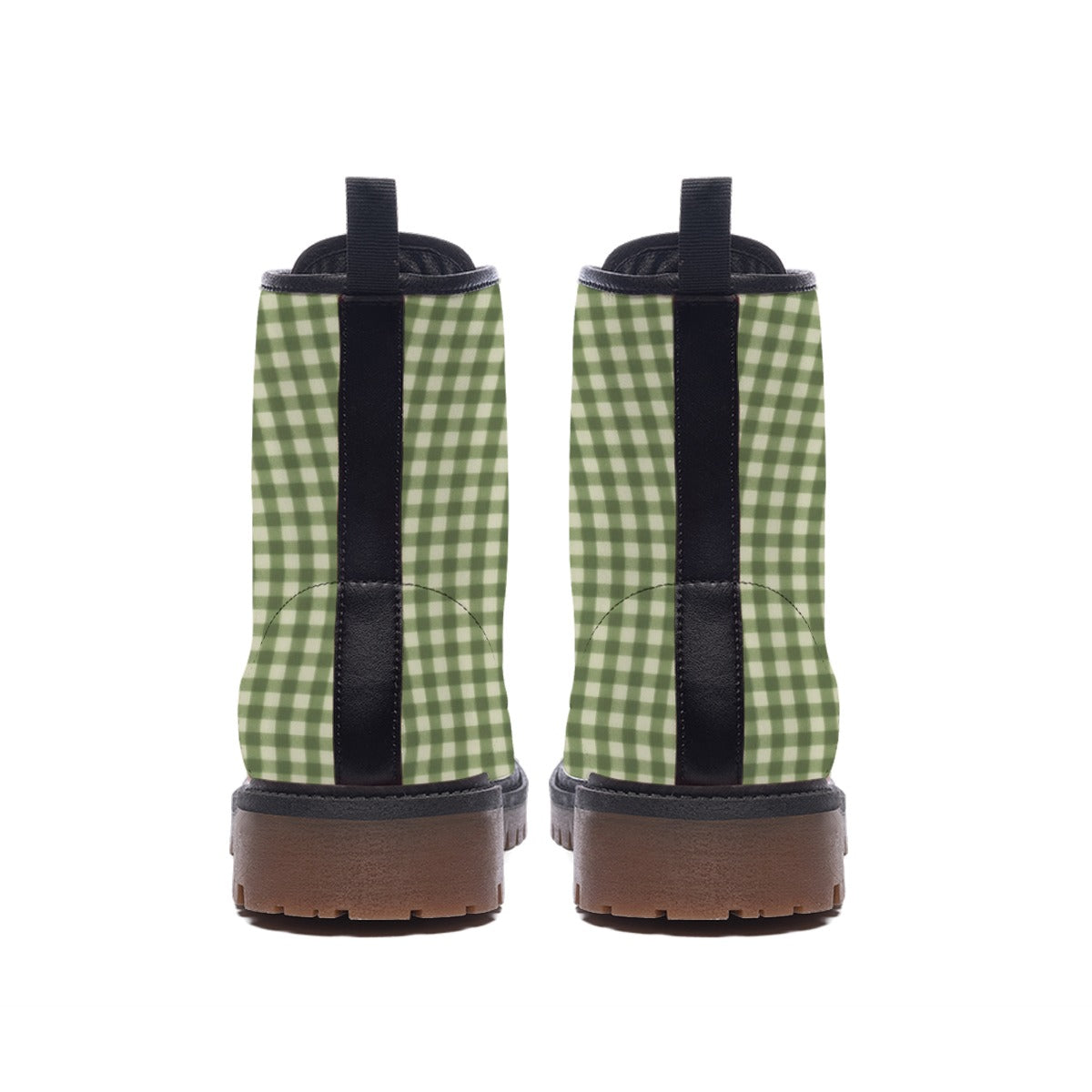 Sage Green Gingham Check Men's Martin Short Boots | Retro Plaid Print