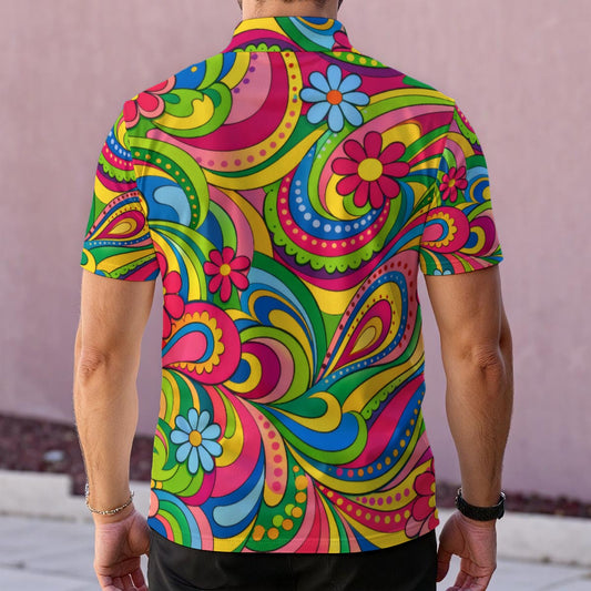 70s Psychedelic Paisley Men's Polo Collar Jersey | All-Over Print