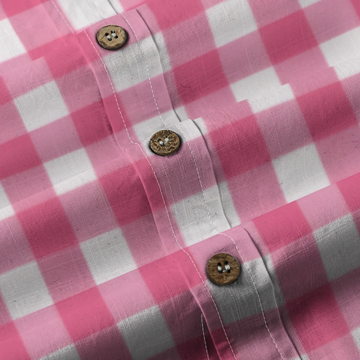 Pink Gingham Check Men's Cotton Shirt | All-Over Print Beach Shirt