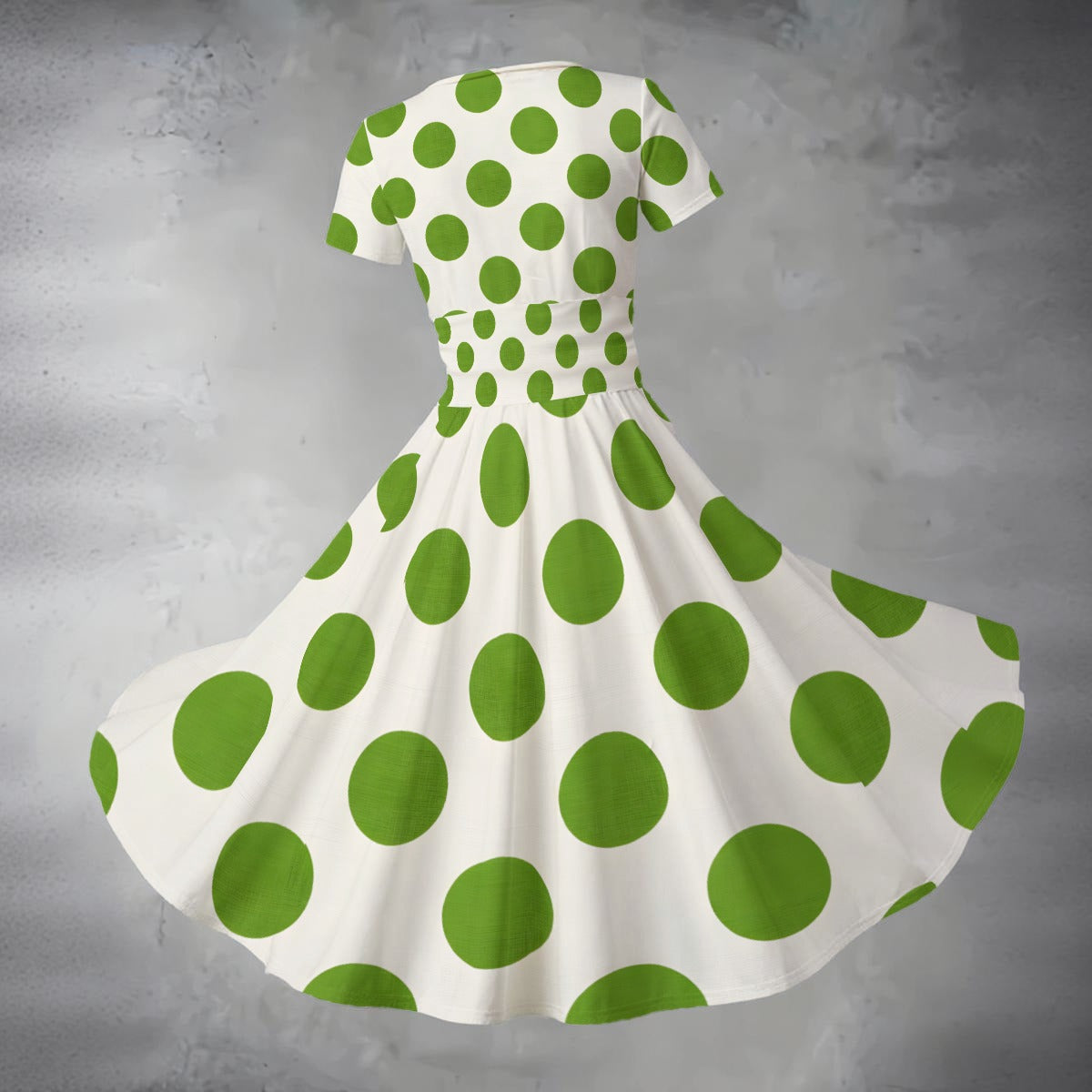 Green Polka Dot Midi Dress — Oversized Dots White Short Sleeve