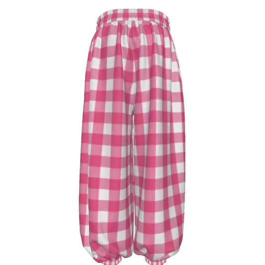 Pink Gingham Check Unisex Lantern Pants | Retro Barbie Plaid Print