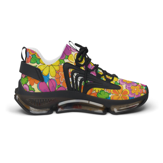 Floral Retro Mesh Sneakers — Women's Colorful 60s Flower Power Athletic Shoes