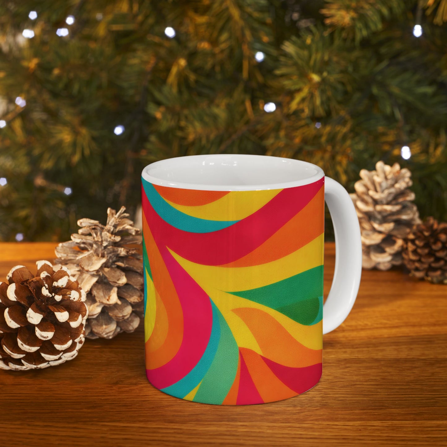 Retro Rainbow Wave Ceramic Mug | 70s Psychedelic Coffee Cup (11oz, 15oz)