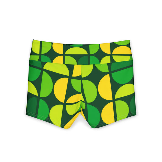Geometric Green Leaf Yoga Shorts — Women's Activewear