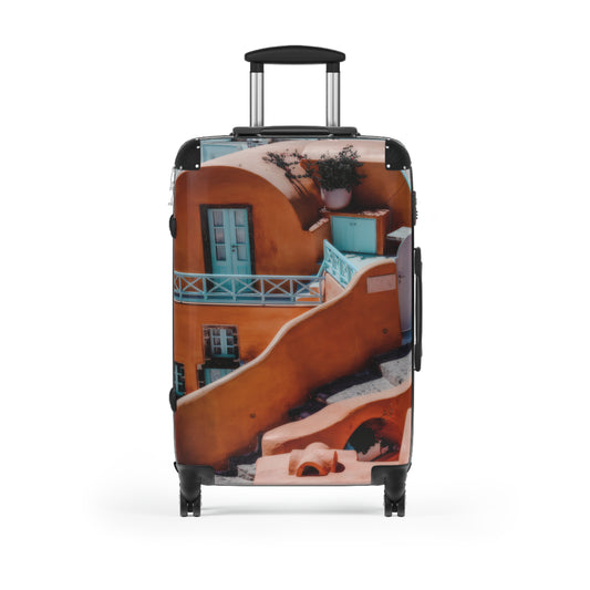 Santorini Orange Architecture Suitcase, Oia Greece Terracotta Travel Luggage, Mediterranean Vacation Bag, Unique Artist Design Cabin Bag