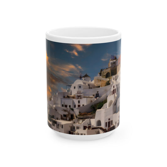 Santorini Sunset Mug, Oia Greece Coffee Cup, Mediterranean Architecture Travel Gift, Greek Island Home Decor, Aesthetic Santorini Souvenir