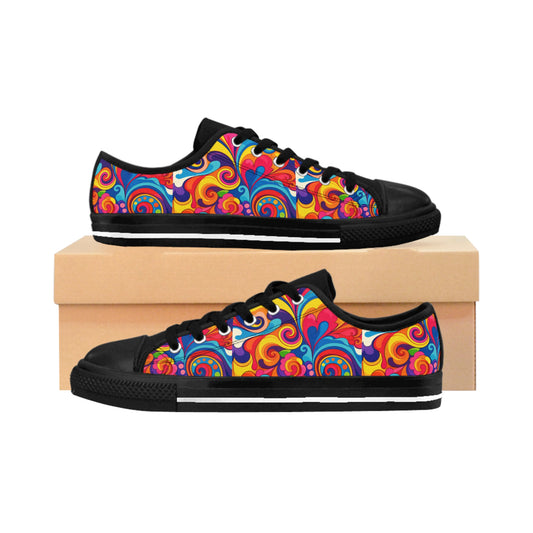 Women's Colorful Swirl Sneakers — Vibrant Psychedelic Low-Top Shoes