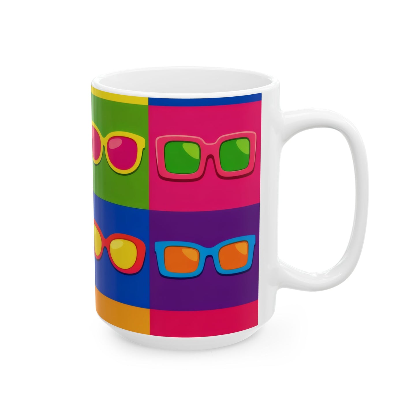 Pop Art Sunglasses Ceramic Mug | Warhol-Style Colorblock Coffee Cup (11oz, 15oz)