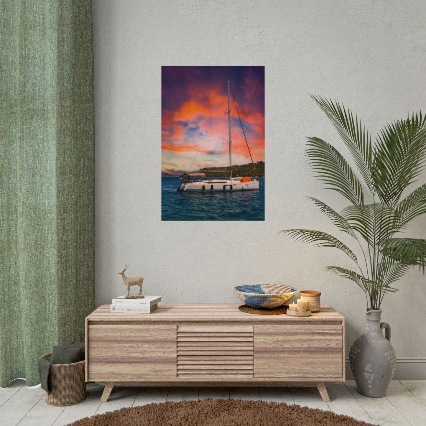 Sailboat Sunset Rolled Poster | Nautical Wall Art, Marina Sunset Print