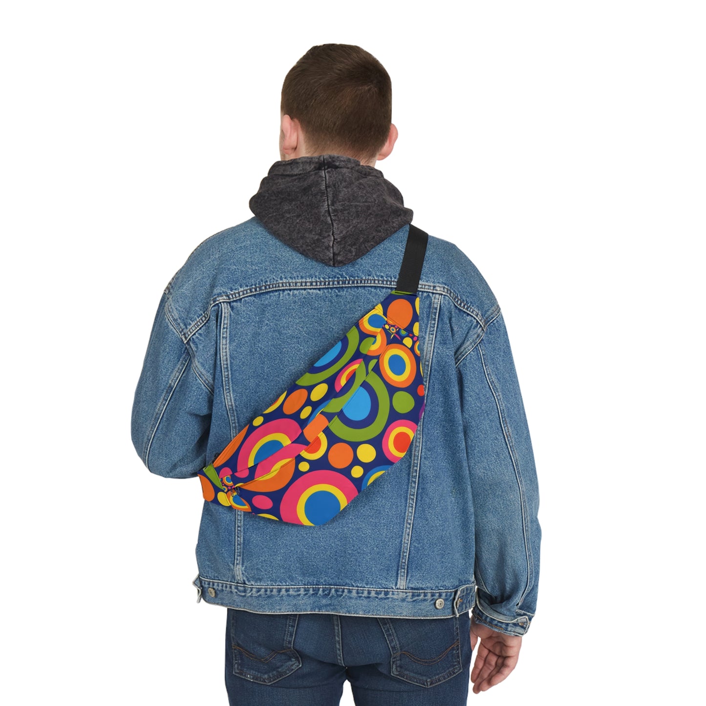 Retro Rainbow Circle Fanny Pack — Colorful 70s-Inspired Hip Bag for Festivals & Travel