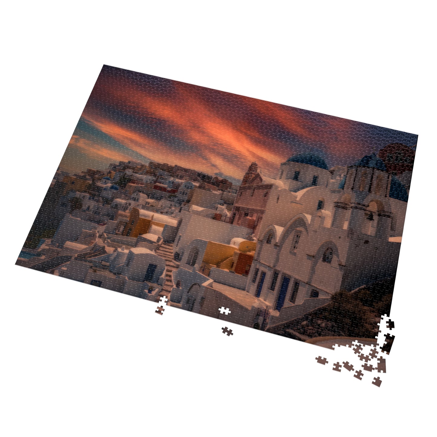 Santorini Sunset Jigsaw Puzzle, Oia Greece Blue Dome Game, Dreamy Mediterranean Sky Art, Greek Island Travel Gift, Aesthetic Scenic Puzzle