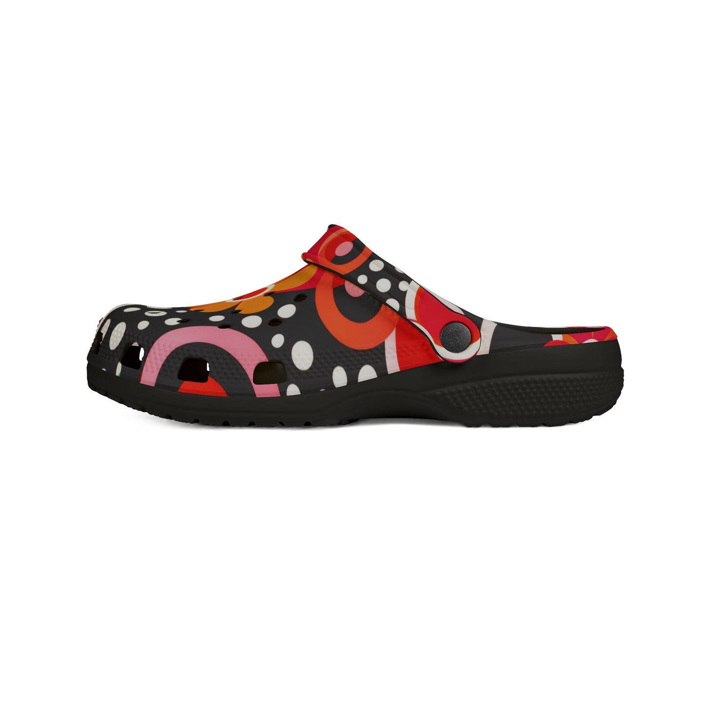 Red Retro Circles EVA Clogs – Floral Pop Garden Slip-On Shoes