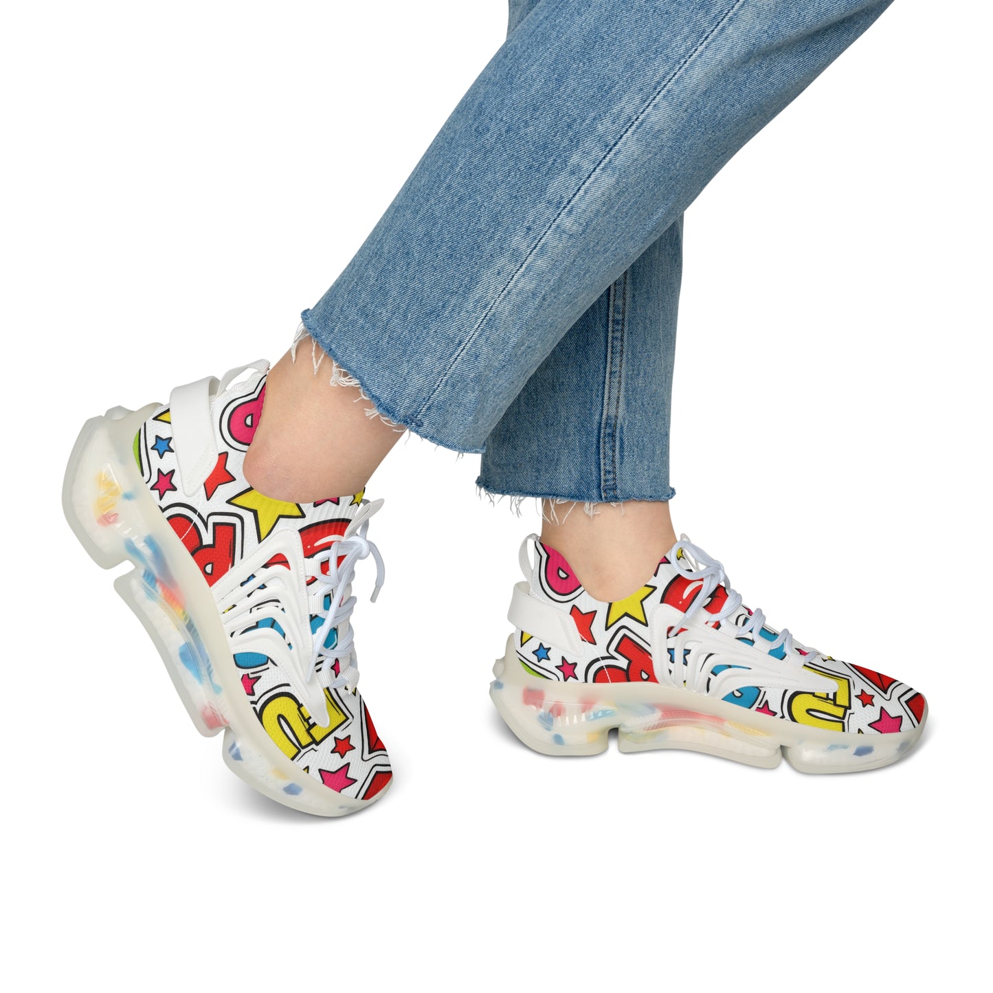 Women's Mesh Sneakers — Pop Art Lip & Stars Graphic Athletic Shoes