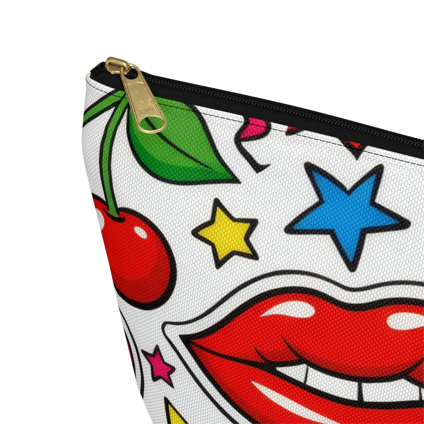 Pop Art Kiss Cosmetic Pouch — Fun Cherry Heart Makeup Bag