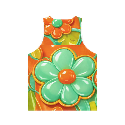 Retro Orange Green Floral Tank Top | Bright Flower Pattern All-Over Print