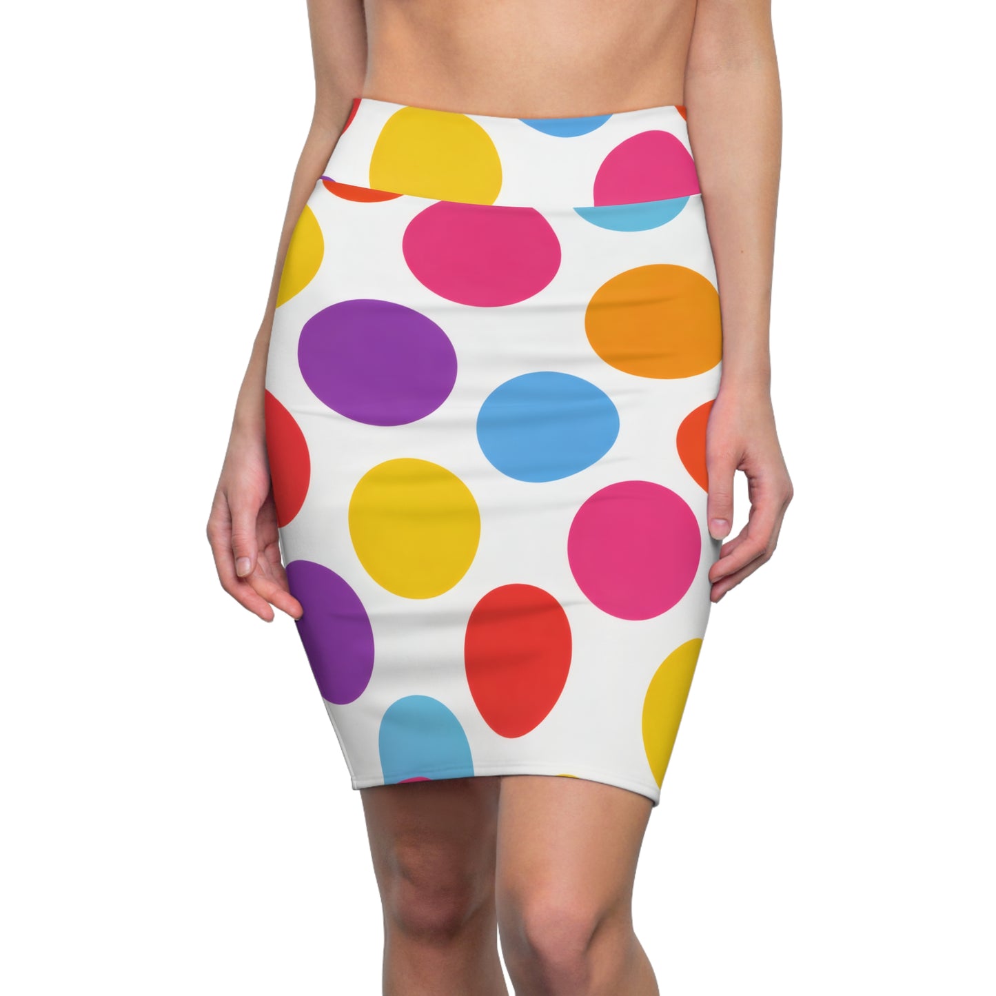 Colorful Polka Dot Pencil Skirt – Bright Retro Circle Print