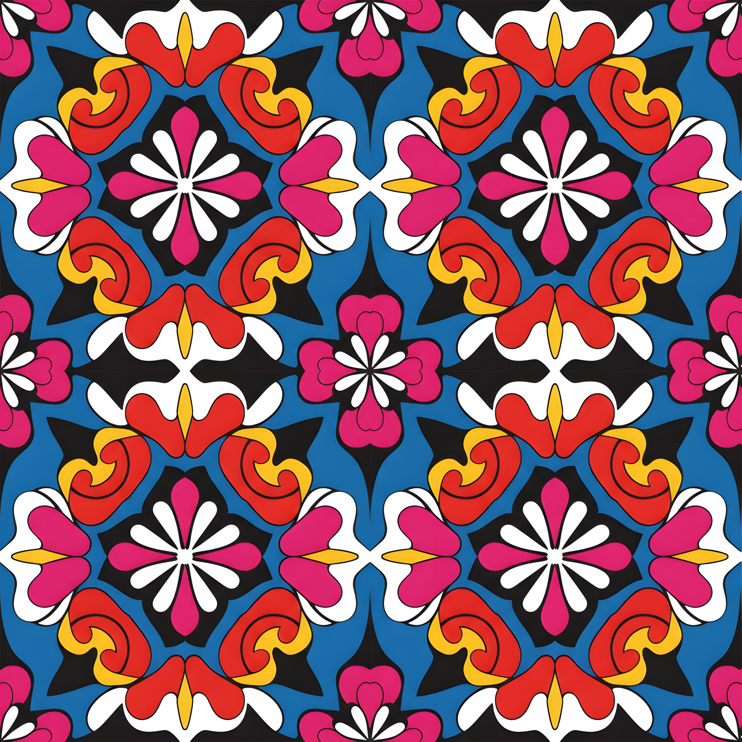60s Pop Art Seamless Pattern — Pink Red Yellow Blue | High-Resolution Digital Download