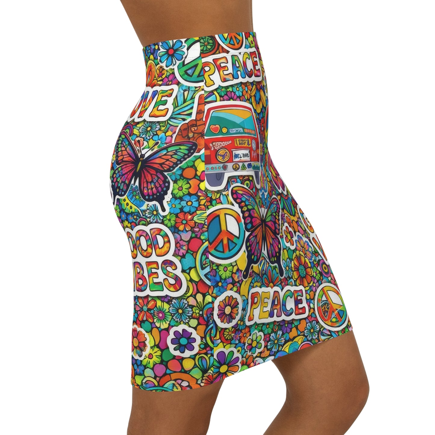 Good Vibes Hippie Pencil Skirt — Peace, Love & Butterfly Floral Print