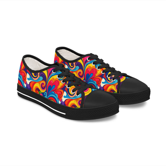 Colorful Swirl Low Top Sneakers — Women's Retro Psychedelic Canvas Shoes