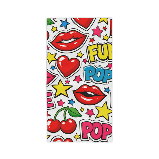 Pop Art Cherry Beach Towel — Fun Lips, Hearts & "POP" Pattern