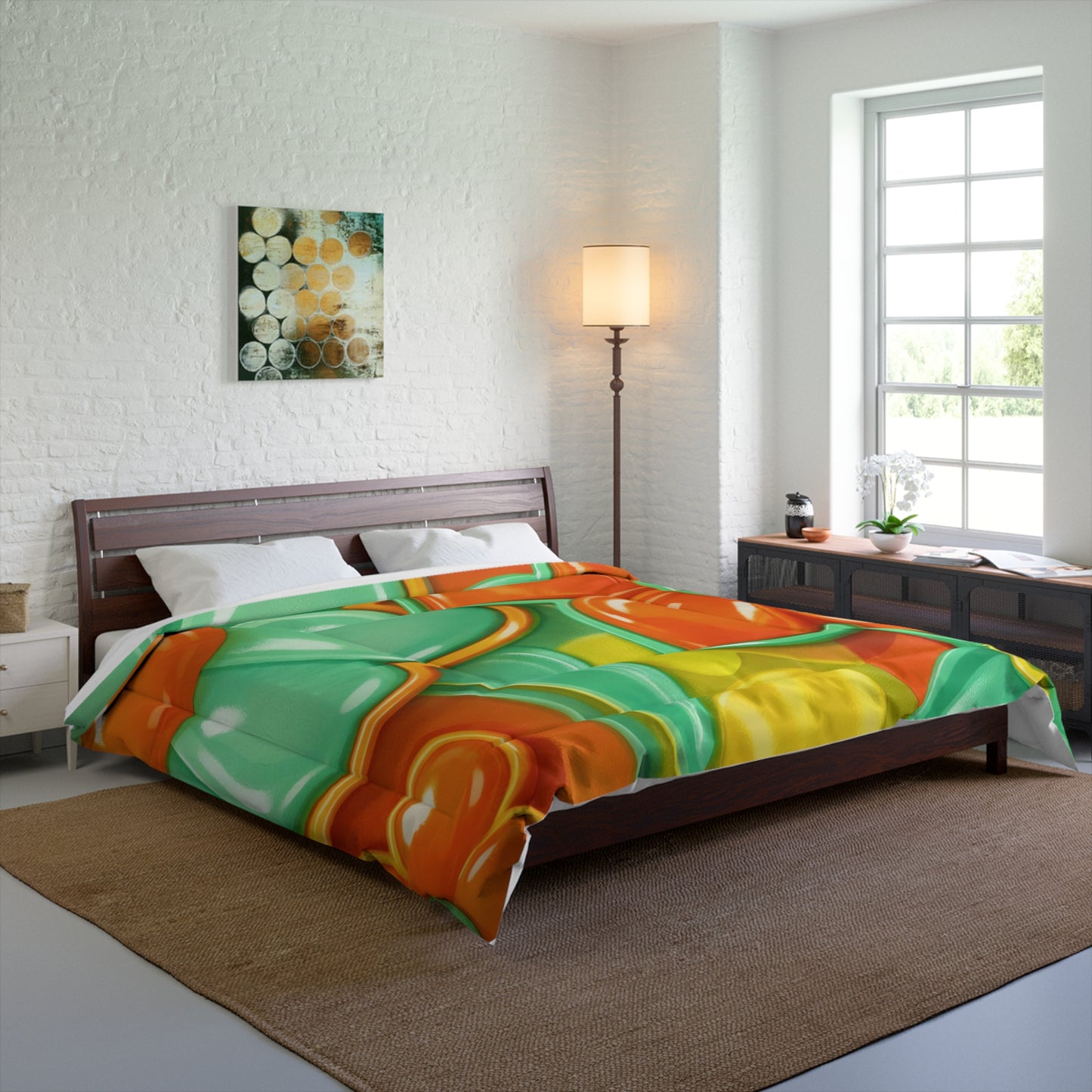 Retro Orange Green Floral Comforter | 60s Flower Power Bedding