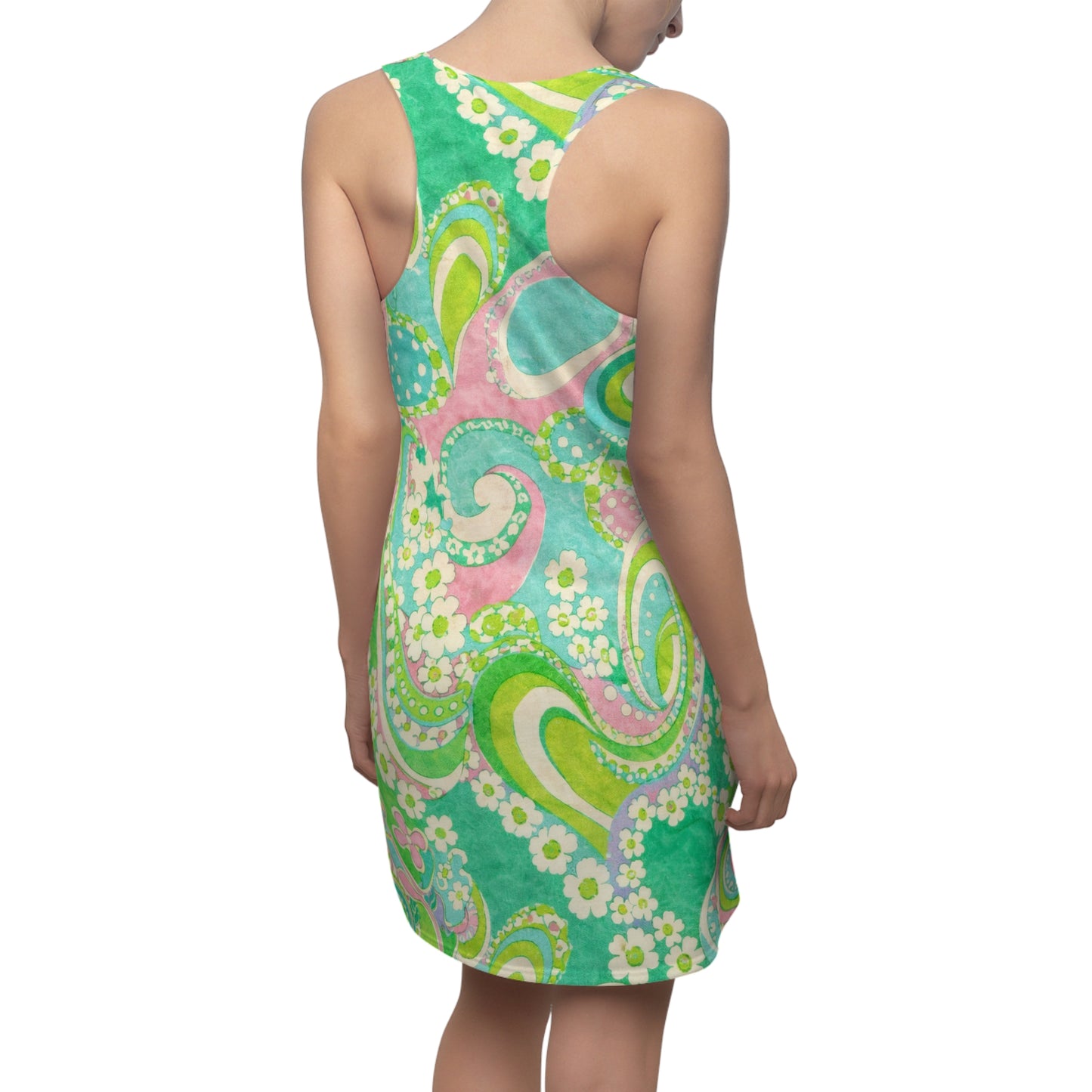 Paisley Floral Racerback Dress — Retro Green & Pink AOP
