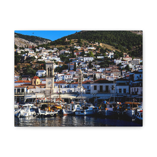 Hydra Island Greece Canvas Print, Mediterranean Harbor Wall Art, Greek Island Coastal Decor, Scenic Travel Photography Poster