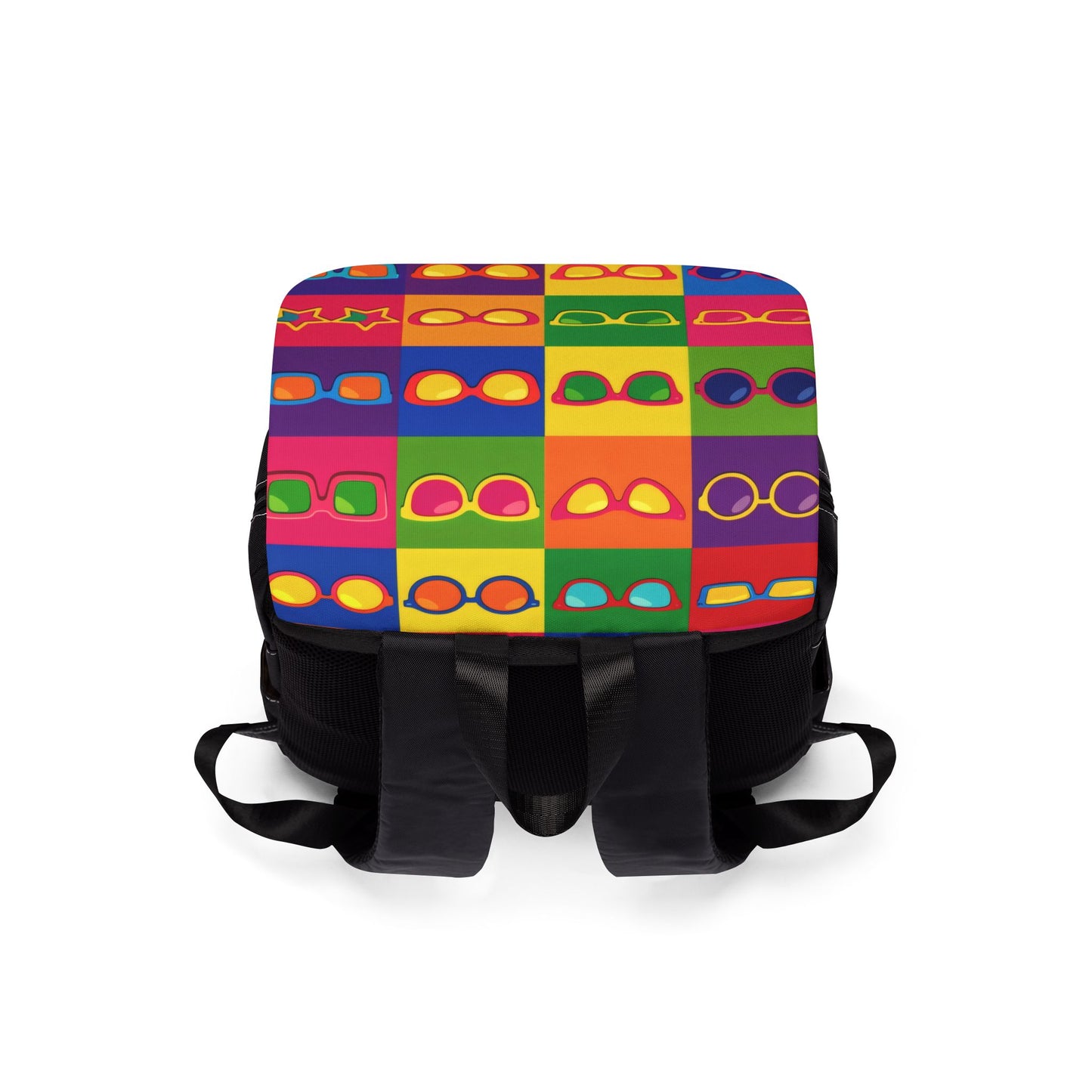 Colorful Pop Art Sunglasses Backpack — Retro Grid Shoulder Backpack