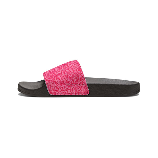 Pink Floral-Pattern Slide Sandals — Women's Removable-Strap Pool & Casual Slides