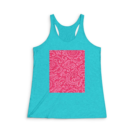Pink Paisley Square Racerback Tank — Women's Floral Athletic Tank Top