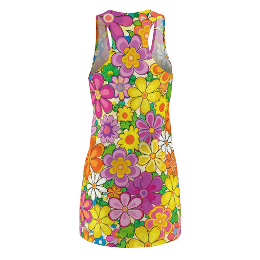 Floral Retro Rainbow Racerback Dress — 60s-Inspired All-Over Print