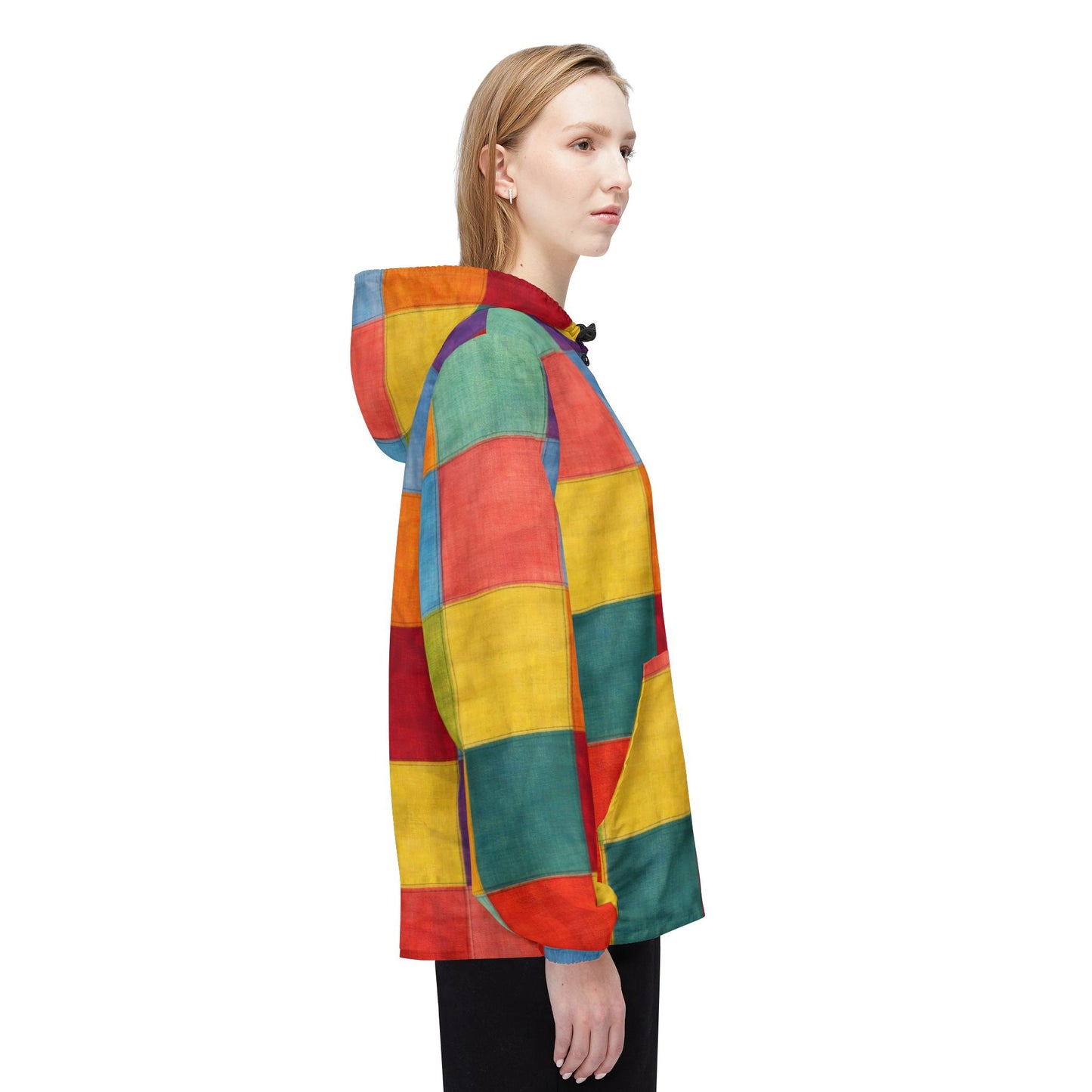 Colorblock Checkerboard Windbreaker Jacket — Vibrant Rainbow AOP Hoodie