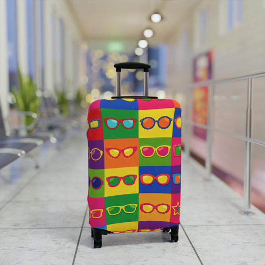 Colorful Sunglasses Pop Luggage Cover — Bright Retro Travel Protector