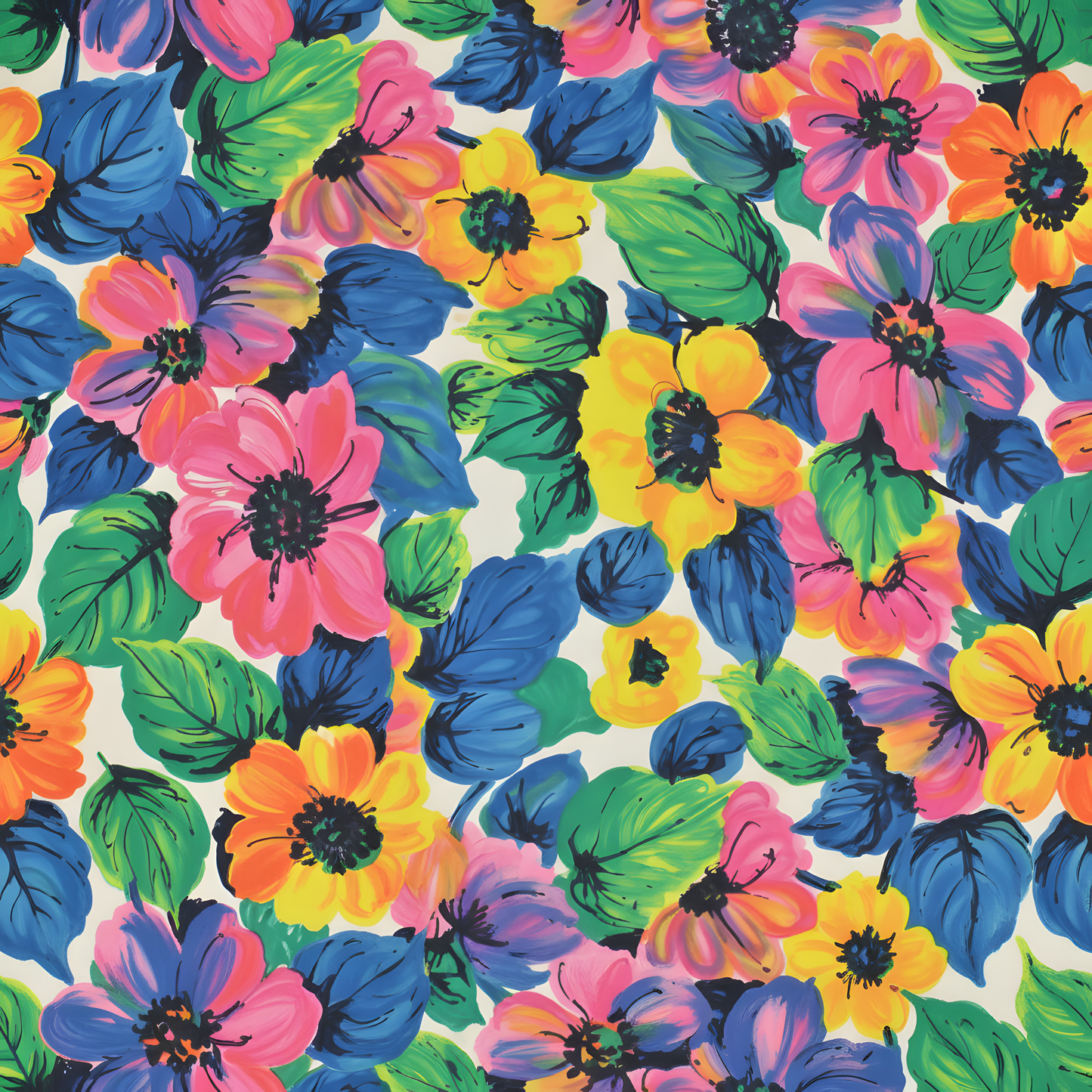 Bold Painterly Floral Seamless Pattern — High-Resolution Digital Download