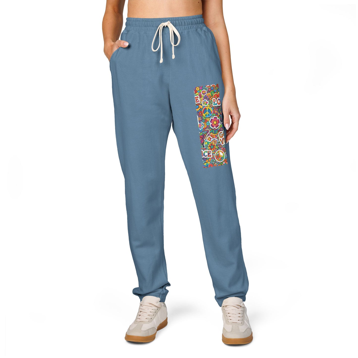 Hippie Peace Love Floral Print Men's Joggers