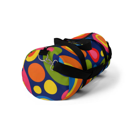 Retro Circle Print Duffel Bag — Colorful 70s-Inspired Travel Gym Bag