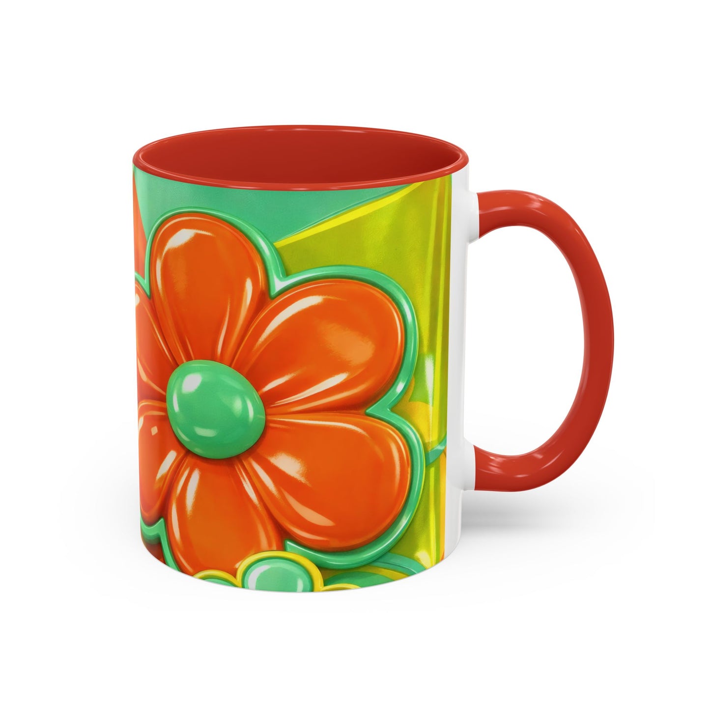 Retro Orange & Teal Flower Pattern Mug | Accent Coffee Mug