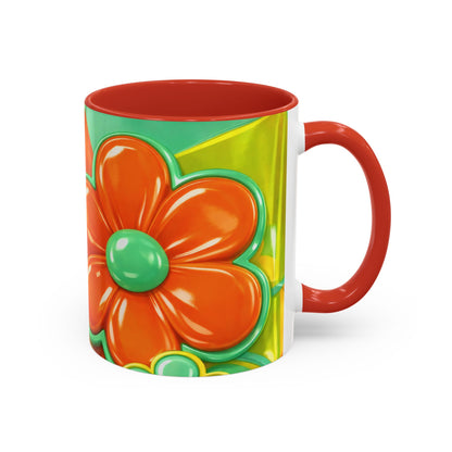 Retro Orange & Teal Flower Pattern Mug | Accent Coffee Mug