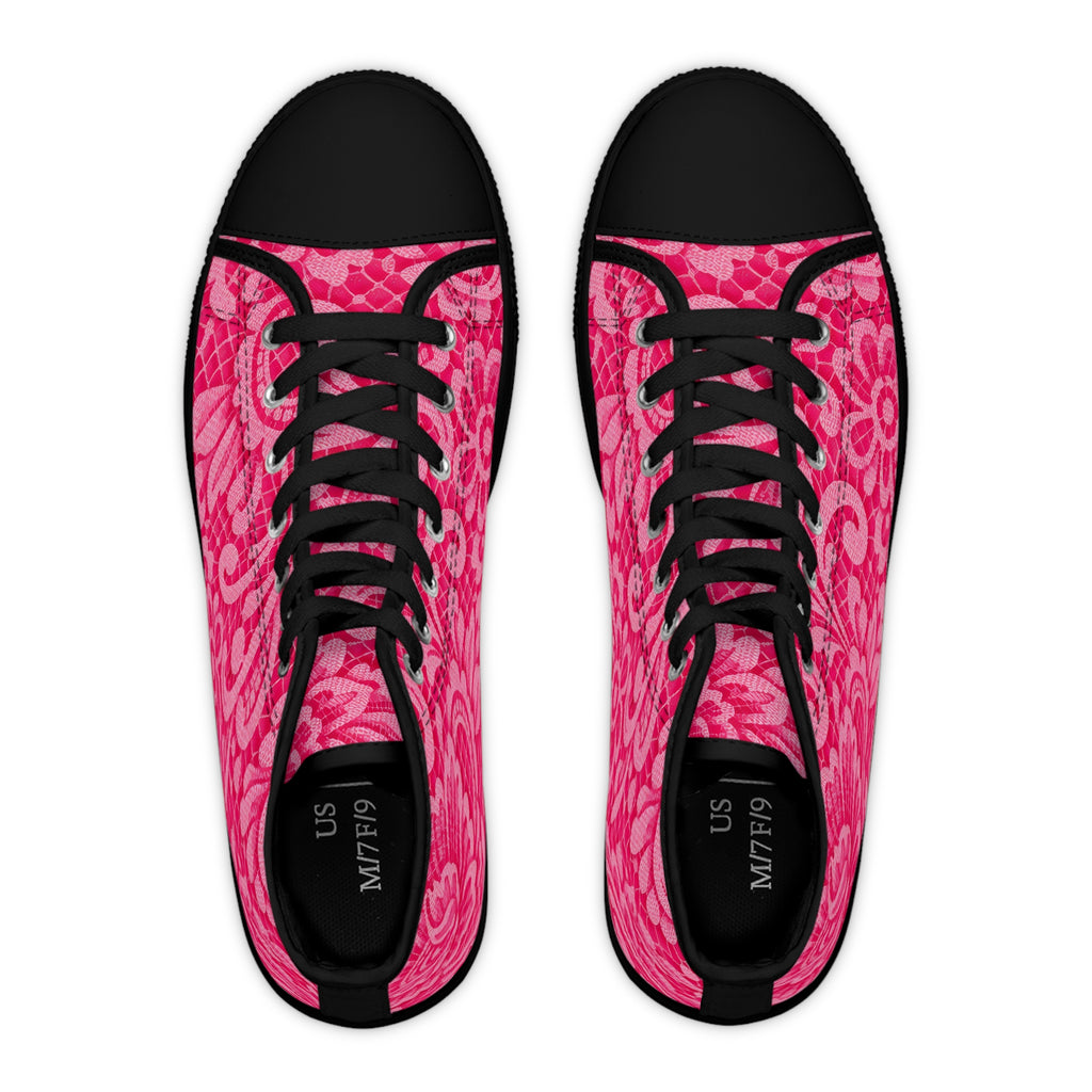 Pink Lace Floral High-Top Sneakers
